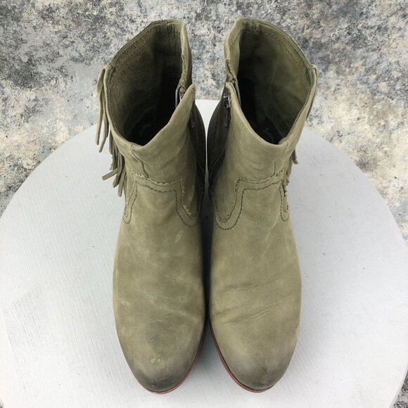 Sam Edelman Women's Size 11M Louie Green Leather Fringe High Heel Ankle Boots - Picture 3 of 15